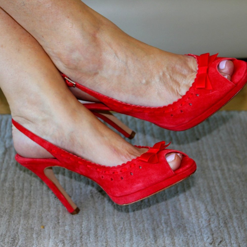 Red Suede Sling back shoes  7 1/2
